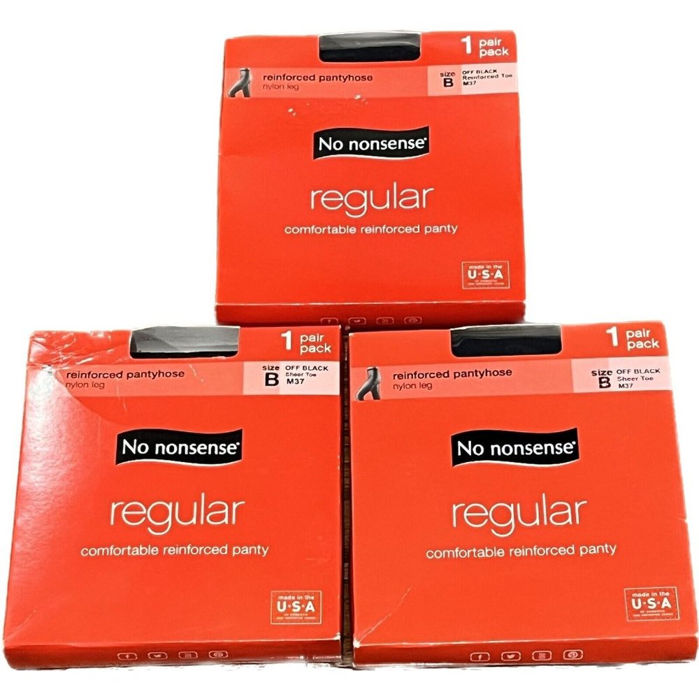 No Nonsense Reinforced Pantyhose- Off Black - M37 Size B– Lot of 3 Pairs